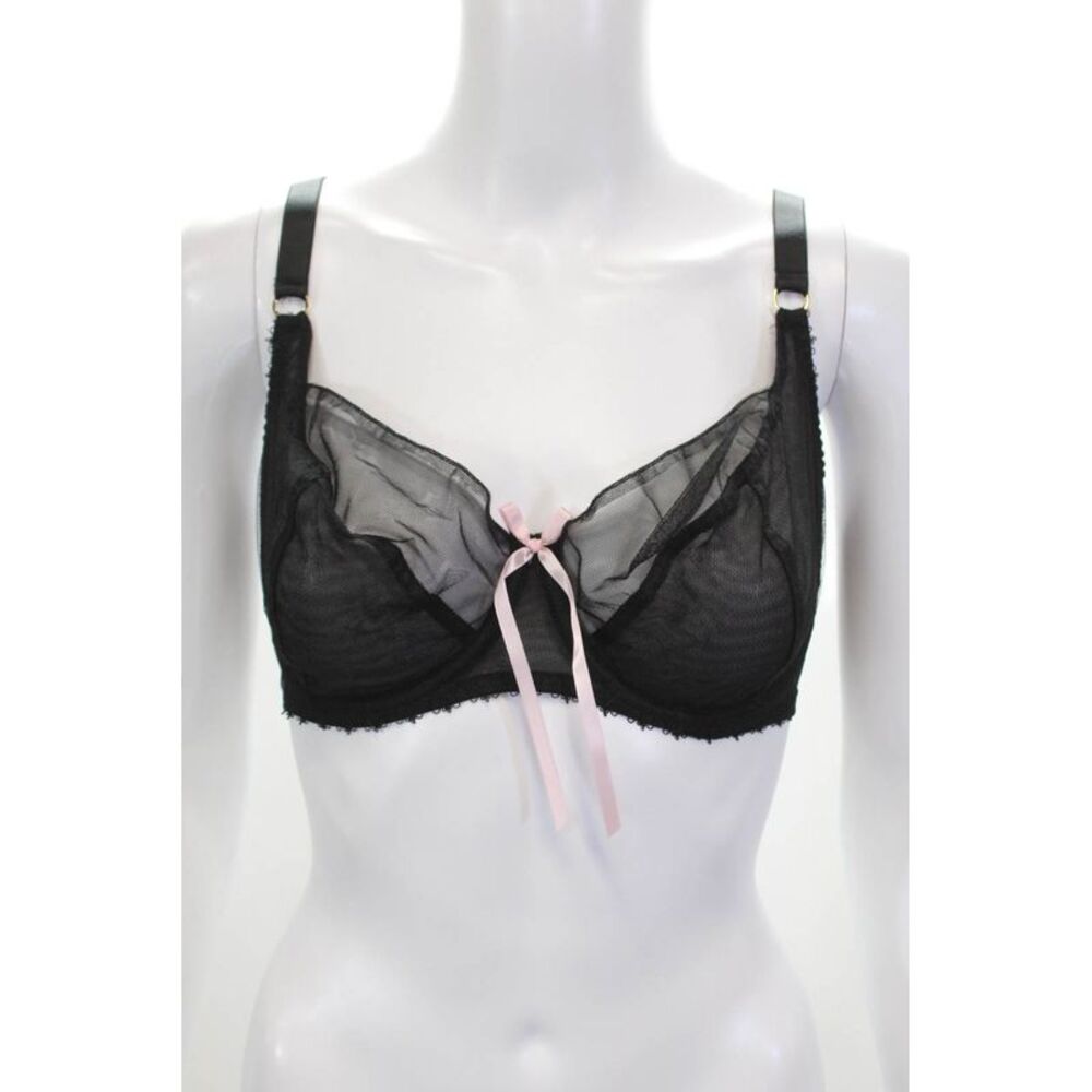 Miss Mandalay Womens Bow Accented Sheer Lace Cup Underwire Bra Black Size 34E